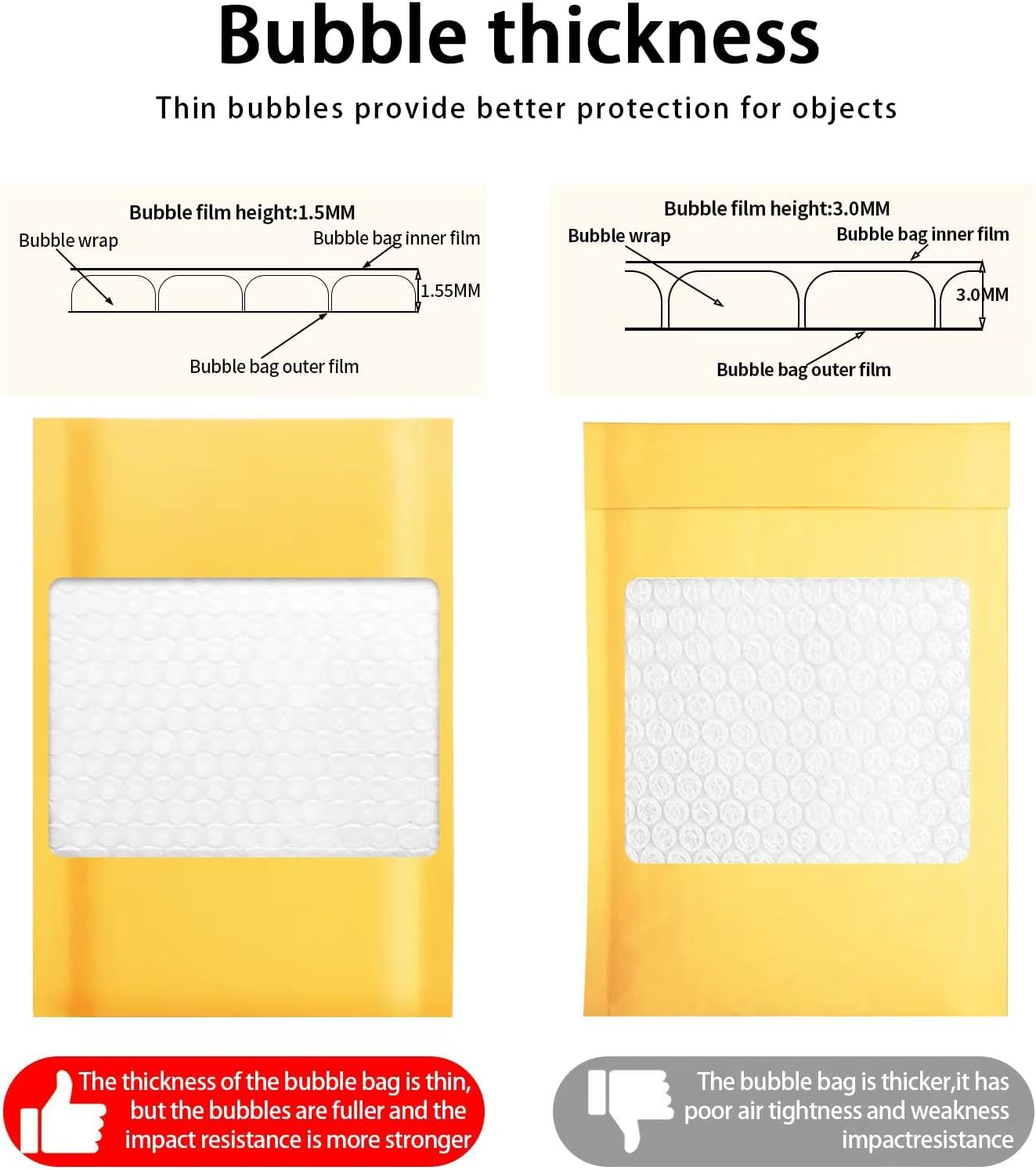 DaSen Kraft bubble mailers 4x7 Inch 100 Pack,Self-Sealing Paper Envelopes for Packaging,Strong Adhesion Envelope Mailers, Small Waterproof Cushioned Padded Shipping Bags Yellow #000