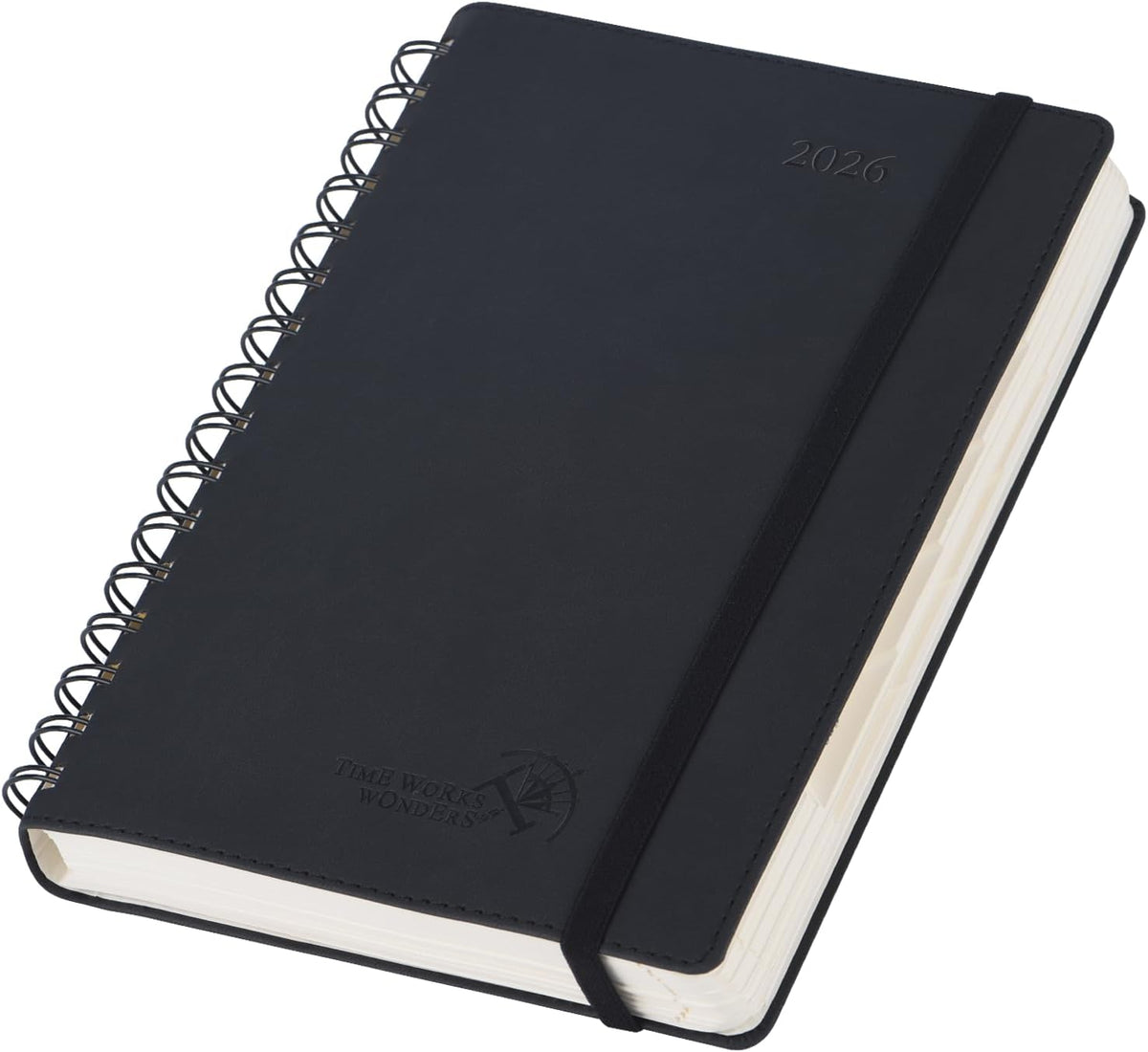 POPRUN 2026 Daily Planner One Page per Day (Medium 6'' x 8.5'') - 12 Months Calendar Appointment Book with Hourly Slots, Inner Pocket, Monthly Tabs, Pen Holder - Black