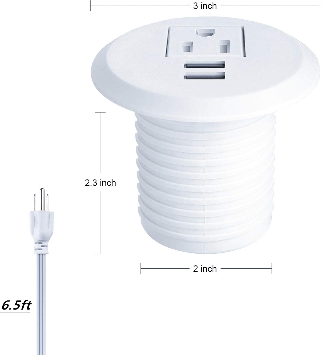 Maggie Desktop Power Grommet,2inch Hole Table Power Grommet Outlet with 2 USB Charging Ports,6.5ft Extension Cord Desk Power Strip with 1 Outlets for Computer,Table,Kitchen,Office,Home