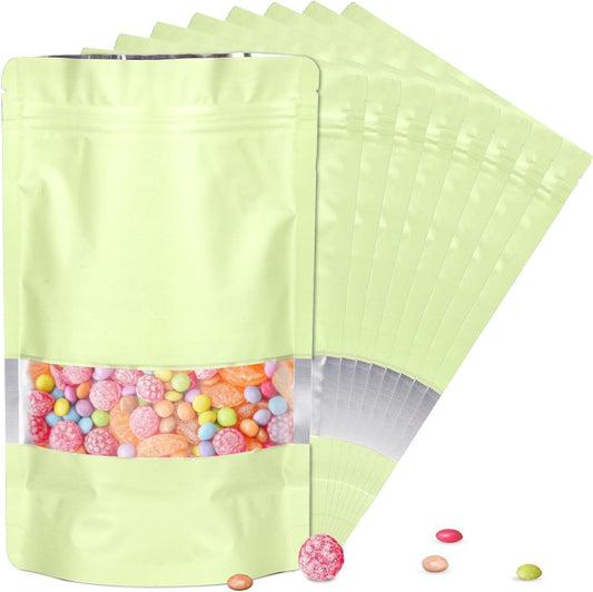 3.5"x5" 120pcs Mylar Bags for Food Storage,Smell Proof Bag with Matte Window Resealable Food Storage Bags for Small Business, Stand-up Foil Pouch Packaging Freeze Dried Candy Bag(Beige)