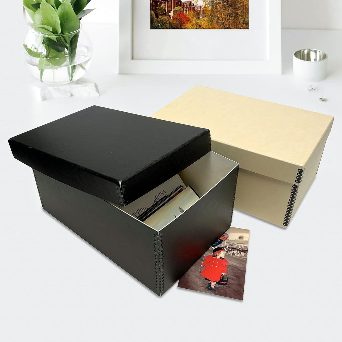 Lineco Archival Photo Storage Box, Holds up to 1100 of 5x7 Pictures, 4x6 Photograph Container with Removable Lid. Preserve Snapshot, Negatives, Prints, Films, Card, 5"x7"x12", Tan, 2 Pack