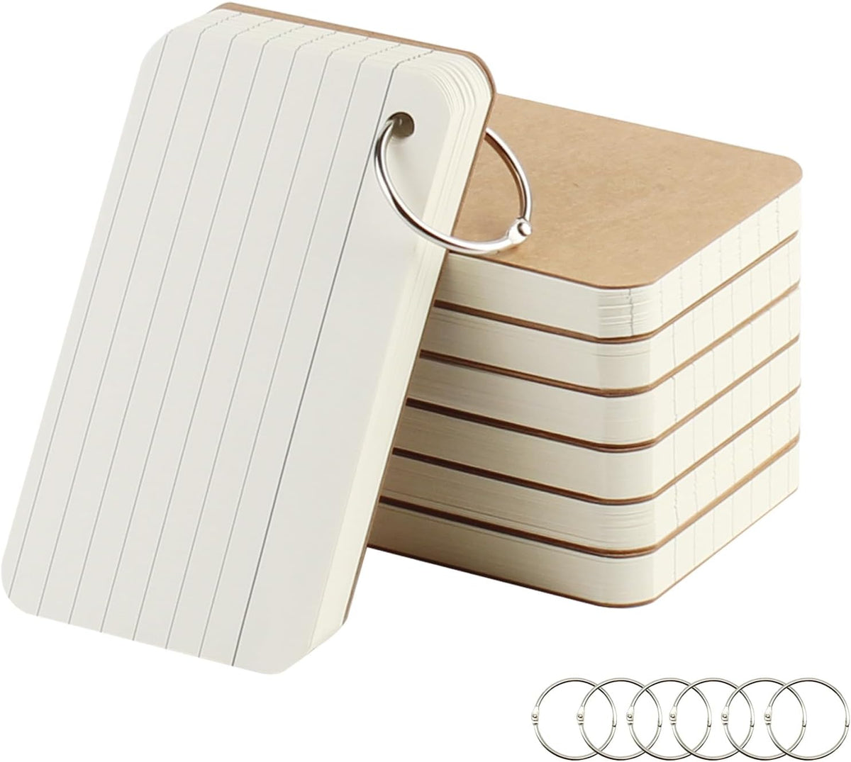 6 Pack 360 Pcs 3x5 Inch Lined Flash Cards with Binder Rings (60 Sheets Each Pack), Ruled Index Cards Study Cards 3x5 Lined Note Cards for Studying, School, Memory