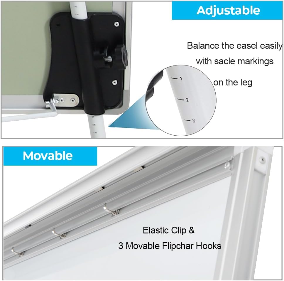 40"x28" Magnetic Dry Erase Board Easel - Tripod White Board with Stand, Includes Flip Chart Paper Pad, Magnets & Eraser, White Board Easel for Office Presentation, School, White Frame