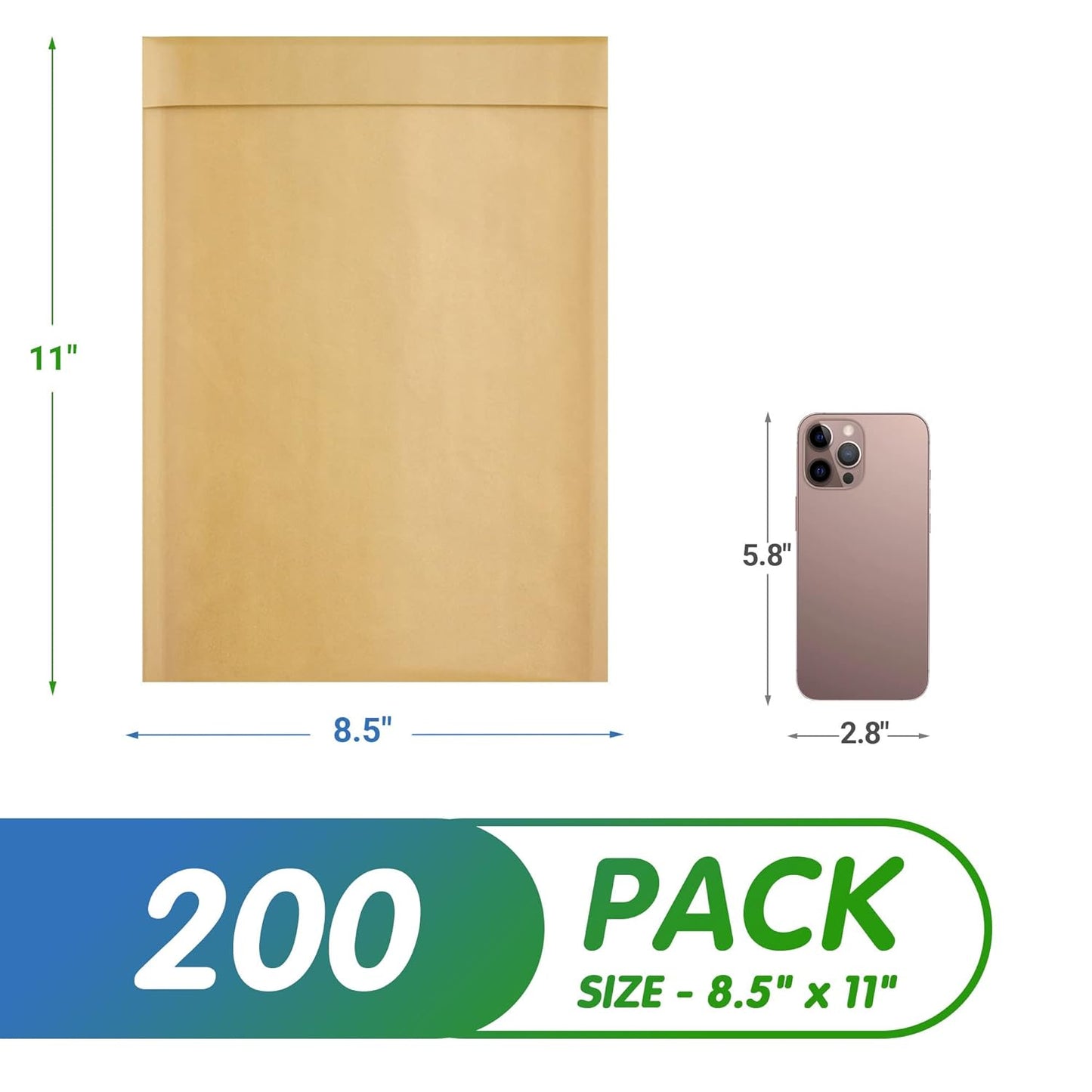 Natural Kraft Bubble Mailer Envelopes, 8.5 x 11 Inches. 200 Pack Mail Padded Envelopes Self Seal. Waterproof Kraft Bubble Mailers. Tear-Resistant Mailing Envelope Padded. Sturdy Paper Mailer
