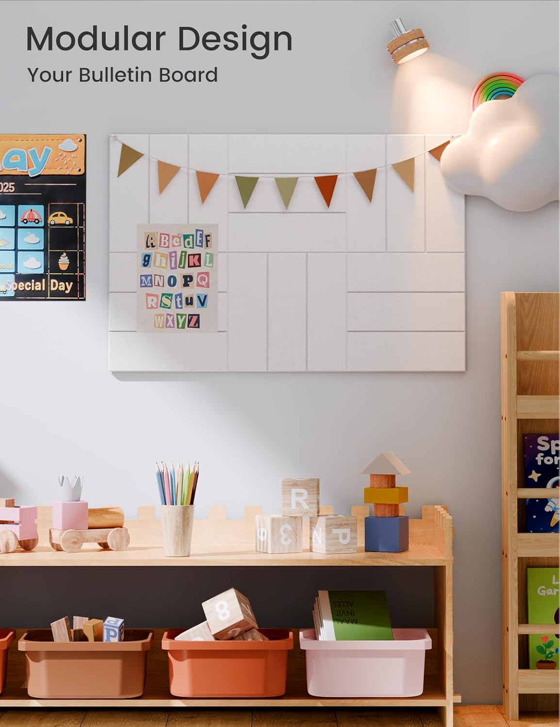 Felt Bulletin Board Tiles -28"x18" with 40 Adhesive Tabs, Cork Board Alternative for Office Decor, Push Pin Board Wall Organizer 6-Pack(Milky White)