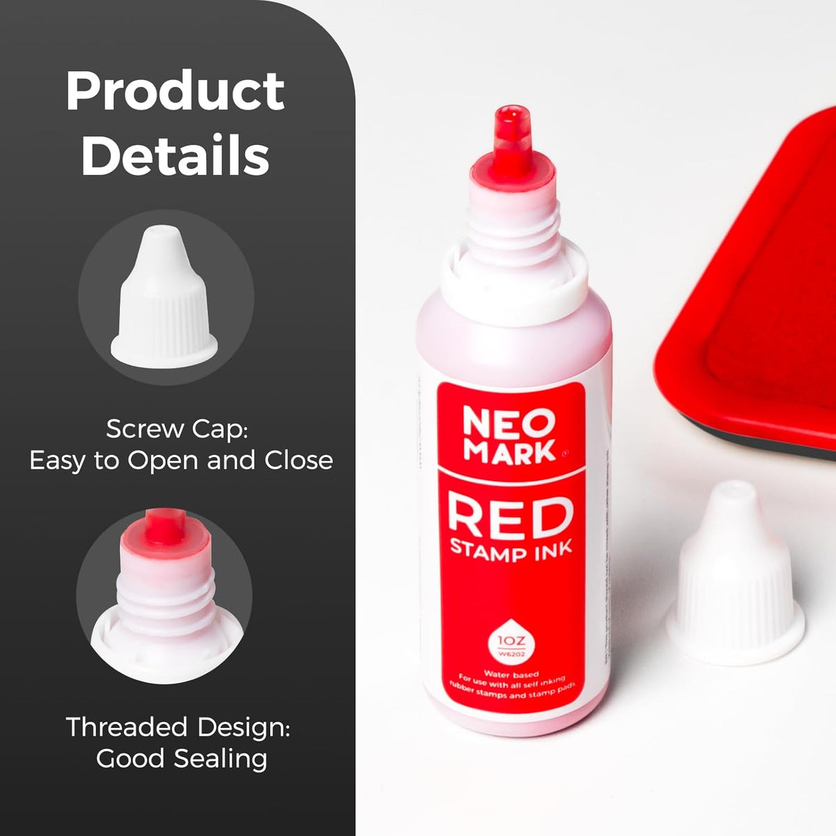 Premium Stamp Ink, Quick-Drying and AP-Certified Non-Toxic Refill Ink for Self-Inking Stamps, Date Stamps and Stamp Pads(Red, 1oz)