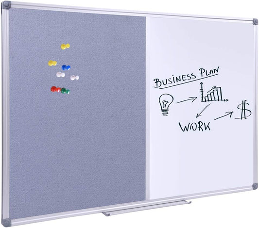 48"x36" Large Magnetic Combo Board - Dry Erase Whiteboard & Grey Bulletin Board Combination | Framed Corkboard & Magnetic Whiteboard for Office, Classroom, Home | Durable Aluminum Frame