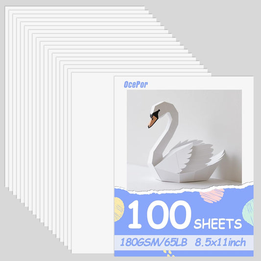 OcePor 100 Sheets White Cardstock 8.5” x 11”, 65lb/180gsm White Card Stock, Thick Card Stock Paper, Heavy Cardstock Paper for Printer, Resume, Scrapbooks, Art, Crafts, Business Cards