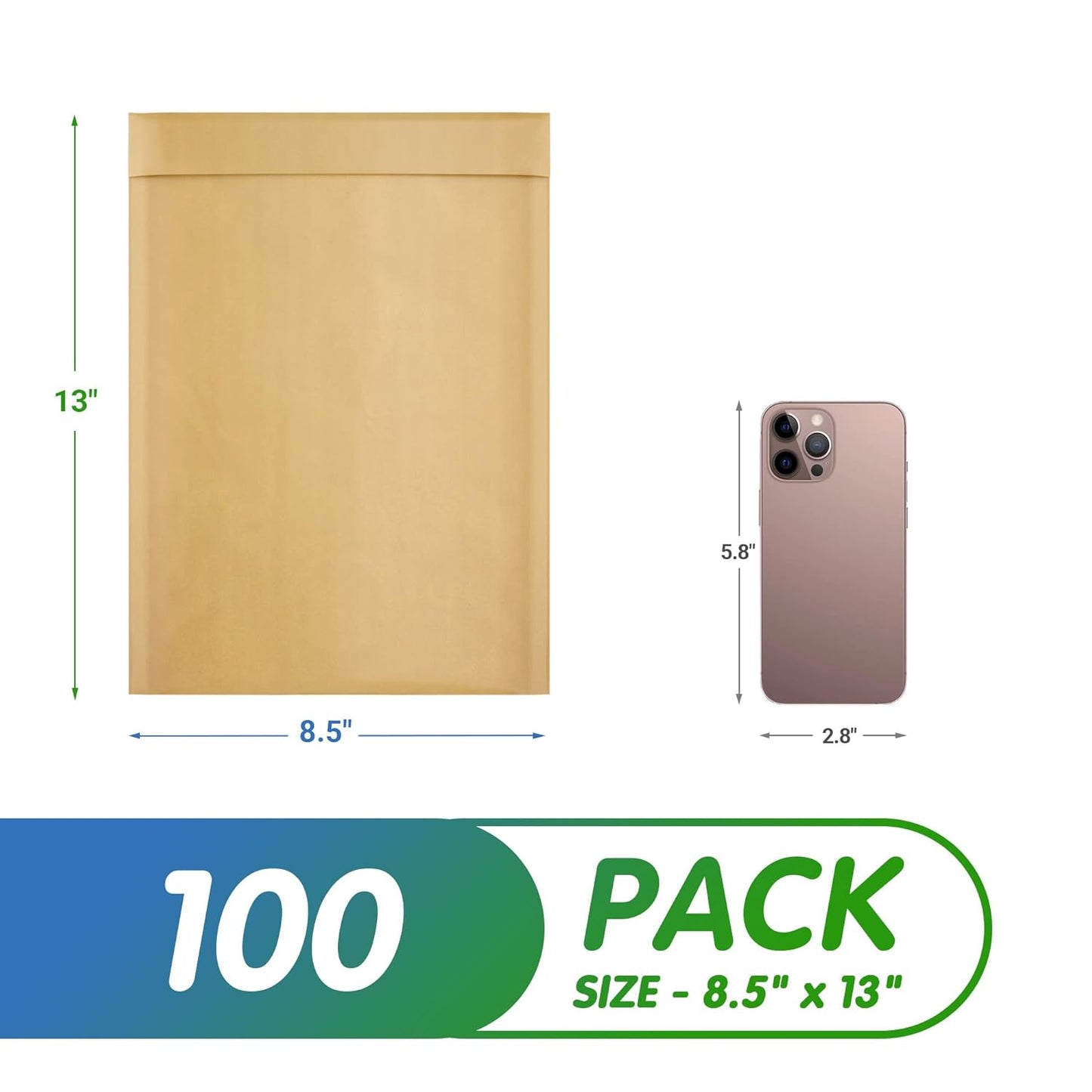 Natural Kraft Bubble Mailer Envelopes, 8.5 x 13 Inches. 100 Pack Mail Padded Envelopes Self Seal. Waterproof Kraft Bubble Mailers. Tear-Resistant Mailing Envelope Padded. Sturdy Paper Mailer