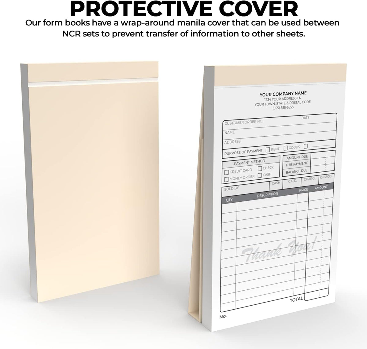 Custom 4.25" x 7" Carbonless NCR Books in 2-Part Duplicate Invoices, Receipts, Work Orders, Sales Orders, Purchase Orders, Estimates, Quote Forms with Your Company/Business Name (200 Sets)