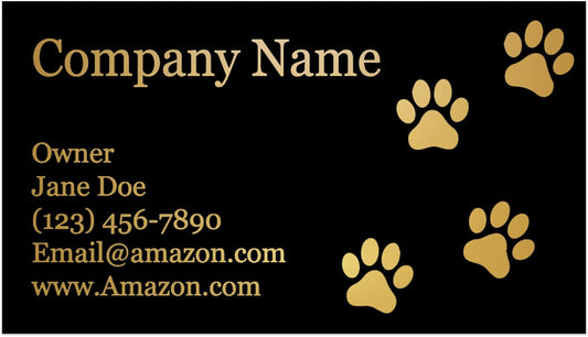 Personalized Gold Foil Black Business Cards 100 Pack - 3.5" x 2" Cards - 14 PT Thick Sturdy Cards - Unique Shiny Gold Foil - Made in the U.S.A. (Gold Paws)