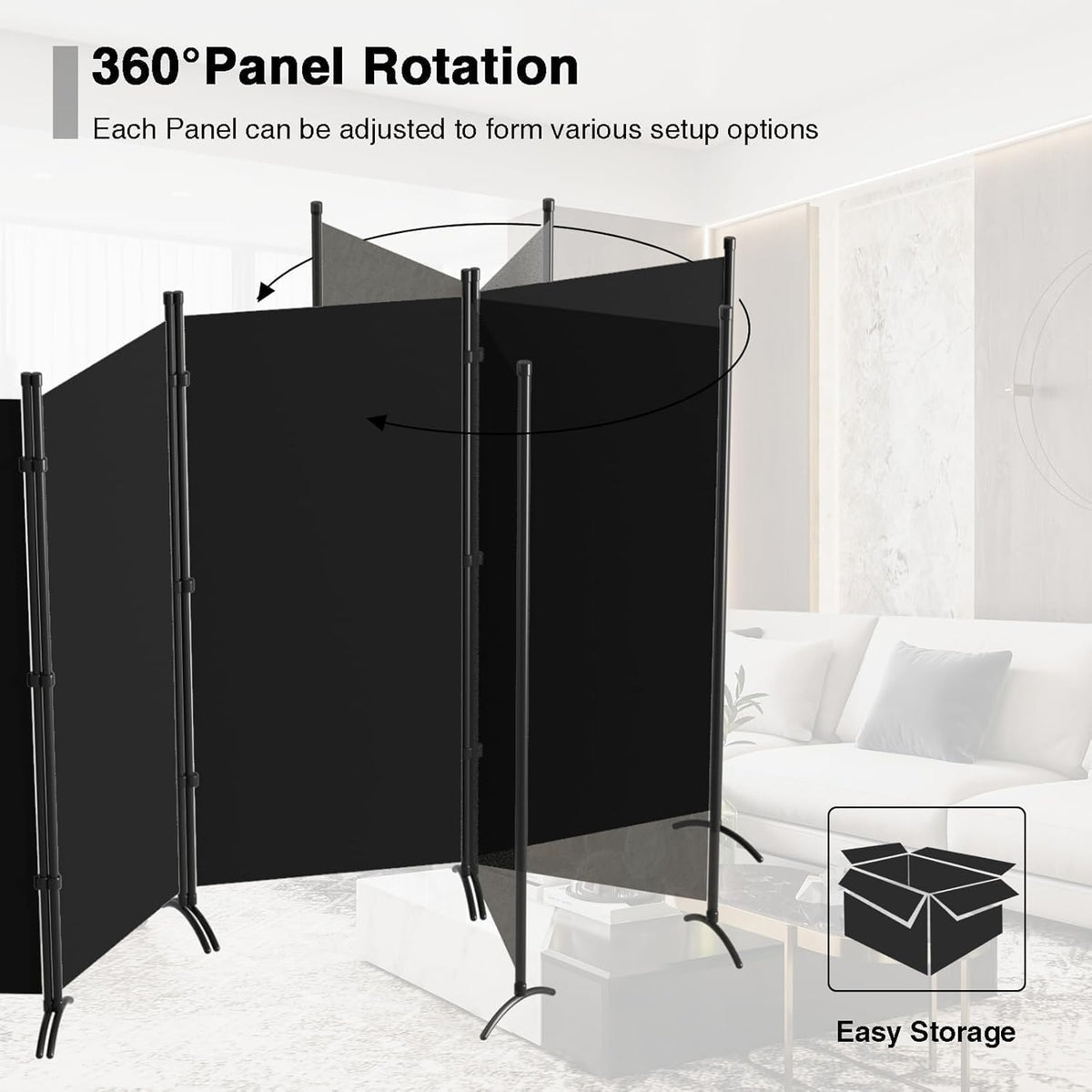 3 Panel Room Divider, 6FT Portable Room Dividers Folding Privacy Screens, 100" W Freestanding Fabric Divider for Room Separation, Partition Room Divider Panel for Dorm Home Studio Office, Black