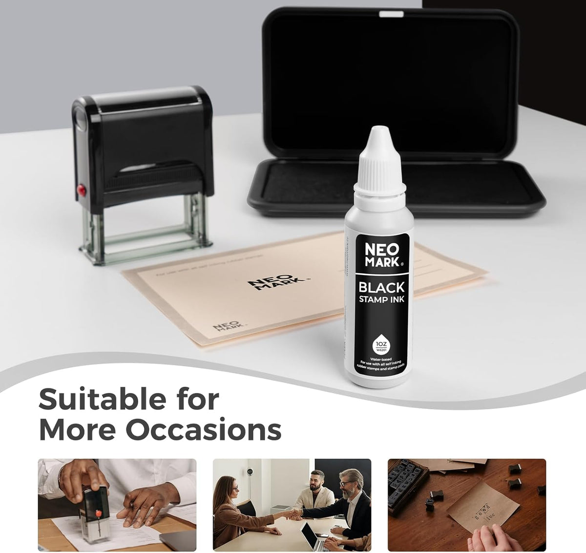 Premium Stamp Ink, Quick-Drying and AP-Certified Non-Toxic Refill Ink for Self-Inking Stamps, Date Stamps and Stamp Pads(Black, 1oz)