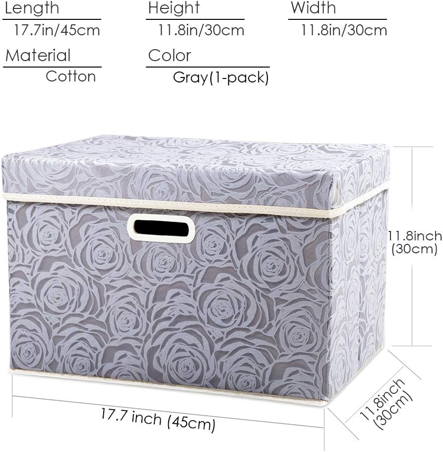PRANDOM Larger Collapsible Storage Box with Lid [1-Pack] Fabric Decorative Storage Bin Cube Organizer Container Basket with Cover Handles for Bedroom Closet Living Room Gray 17.7x11.8x11.8 Inch