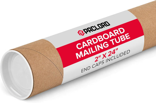 2" x 24" Reinforced Kraft Paper Mailing Tube, Pack of 1 Tube with 2 Caps – Secure USPS Approved Poster Tube – Cardboard Tube for Shipping and Storing Posters, Prints, Artwork, or Documents