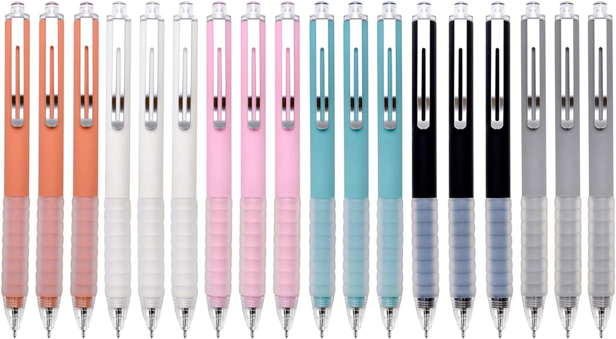 Linbsunne Ballpoint Pens Medium Point 1mm Black Ink Work Pen with Super Soft Grip Ball Point Pen for Men Women Retractable Office Pens (Silver Clip-18 count)