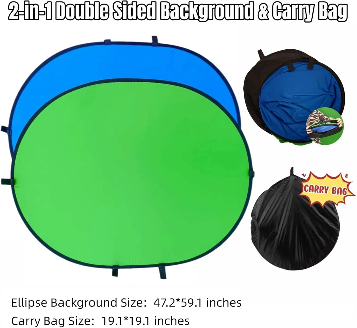 Blue Green Screen Backdrop Double Sided Collapsible Greenscreen Backdrop with Carrying Bag,Portable Pop Up Green Screen Background for Streaming Webcam (Blue & Green, 47.2 * 59.1")