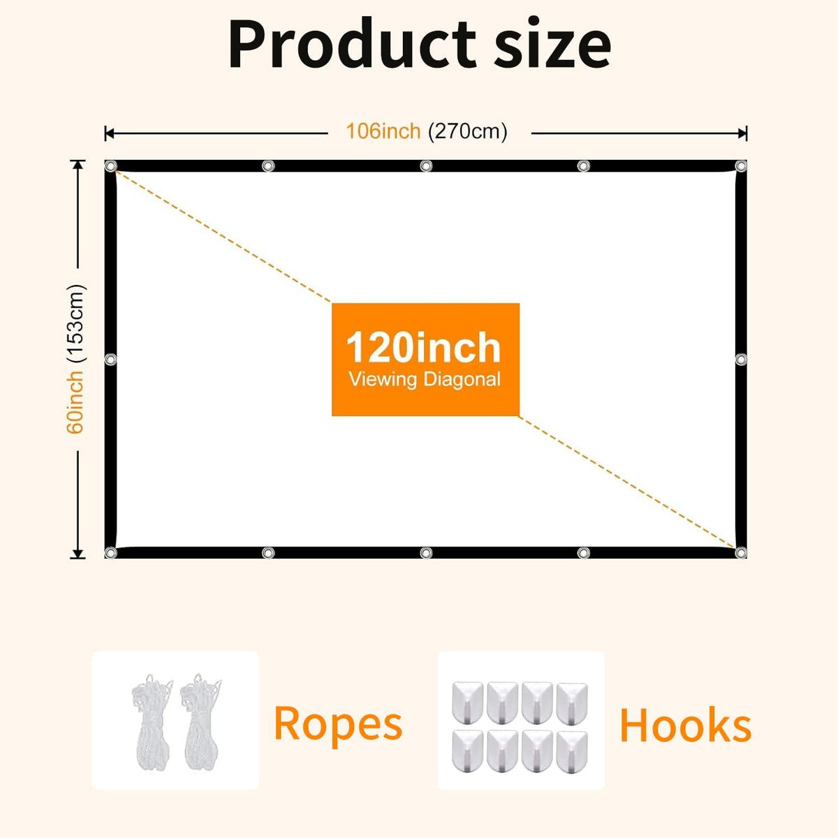 Portable 120 inch Outdoor Projector Screen: Foldable Anti-Crease Indoor Hanging Wall Home Theater Screen with 4K HD