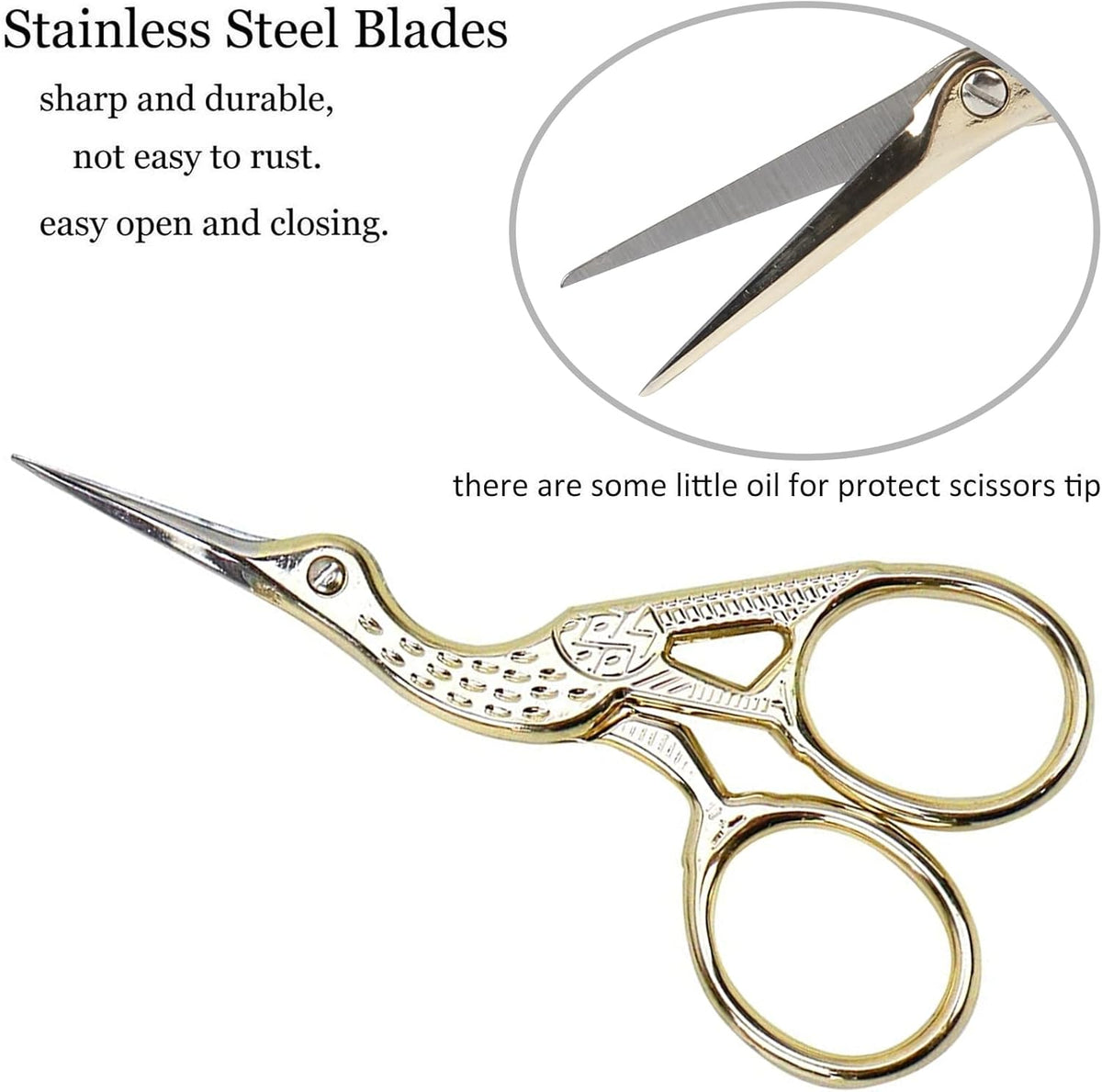 BIHRTC Small Craft 4.5Inch Embroidery Scissors with Artificial Leather Cover Stainless Steel Tip Bird Stork Scissors Shears for Sewing Crochet Embroidery Paper Art Work