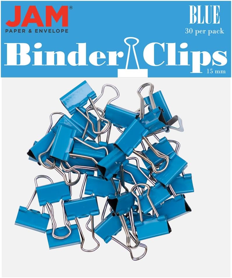 JAM PAPER Colorful Binder Clips - Extra Small - 3/5 Inch (15 mm) - Blue Binderclips - 30/Pack