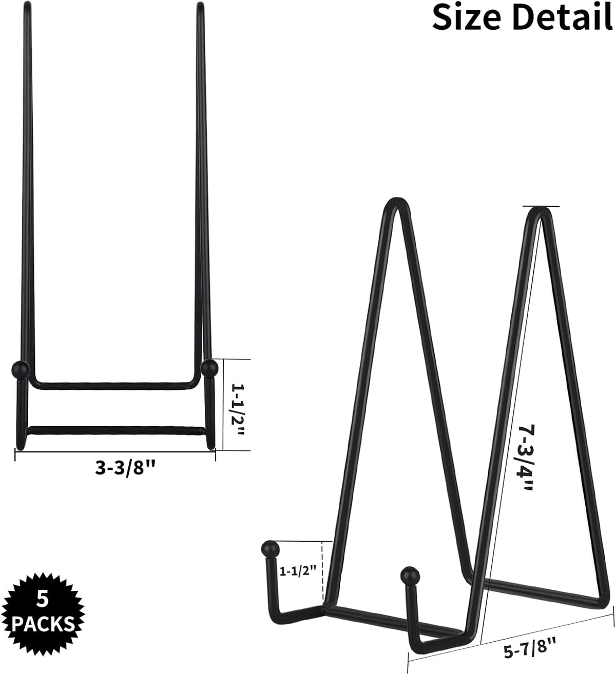 IBosins 5 Pack 8 Inch Plate Holder Display Stands, Large Metal Black Frame Stand for Picture, Book, Photo Easel, Creation, Collectibles