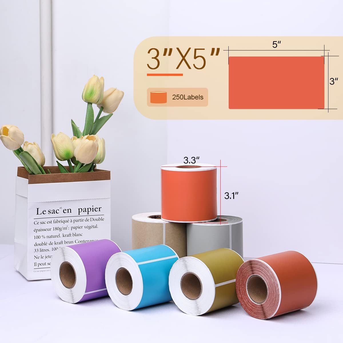 PARLAIM 5 X 3 inch Rectangle Inventory Labels Color Coding Stickers, 250PCS Permanent Sticker for Warehouse Moving Box Square Label (Salmon)