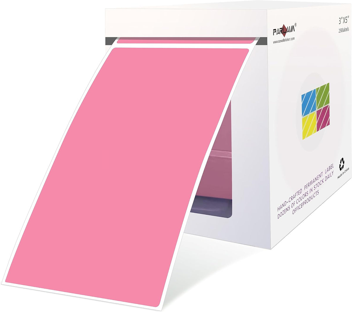 PARLAIM 5 x 3 inch Square Color-Coding Sticker Labels, Permanent Rectangle Color Coding Inventory Sticker for Labeling (250pcs Pink)