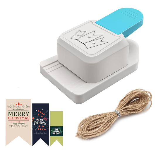 3 in 1 Craft Tag Punch Gift Tag Paper Punch，Paper Craft Tag Punch 1.5" 2" 2.5" with 1 Roll Hemp Rope 32.8 Feet Triangle Shape Small Hole Punch for Paper Crafting Scrapbooking Cards DIY Arts Crafts