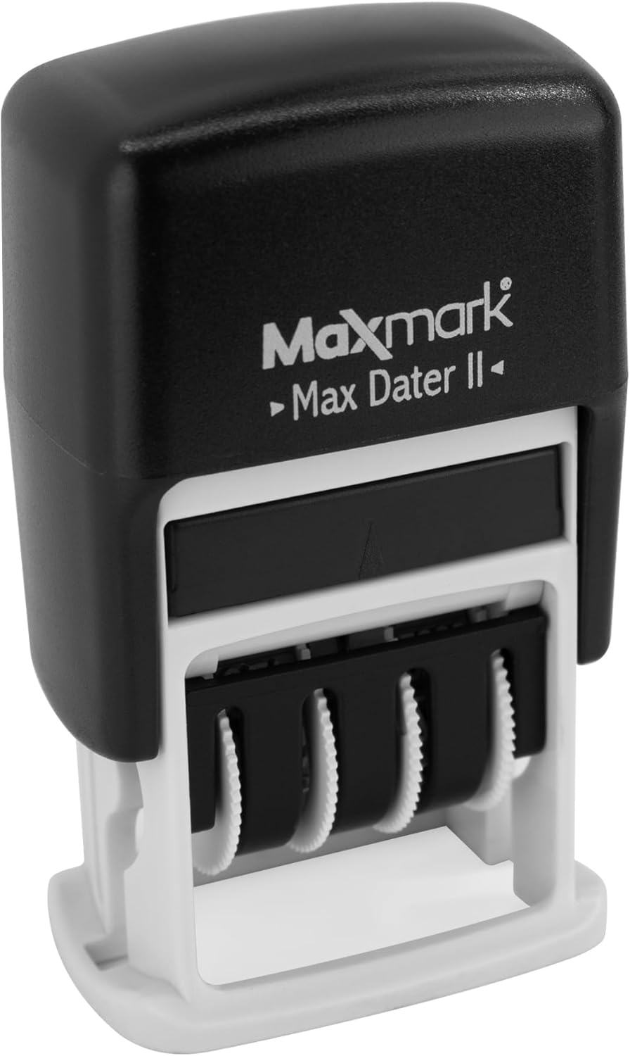 MaxMark Self-Inking Rubber Date Office Stamp with Scanned Phrase & Date - Black Ink (Max Dater II), 12-Year Band