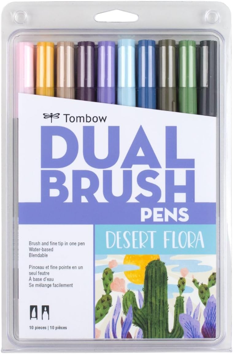 Tombow 56197 Dual Brush Pen Art Markers, Desert Flora, 10-Pack. Blendable, Brush and Fine Tip Markers