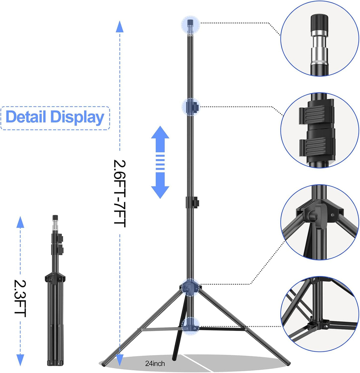 EMART Photo Video Studio Backdrop Stand Kit, 7×10ft Adjustable Photography Support System with Polyester Background(Black/White/Green Screen), Spring Clamps and Carry Bag for Photoshoot
