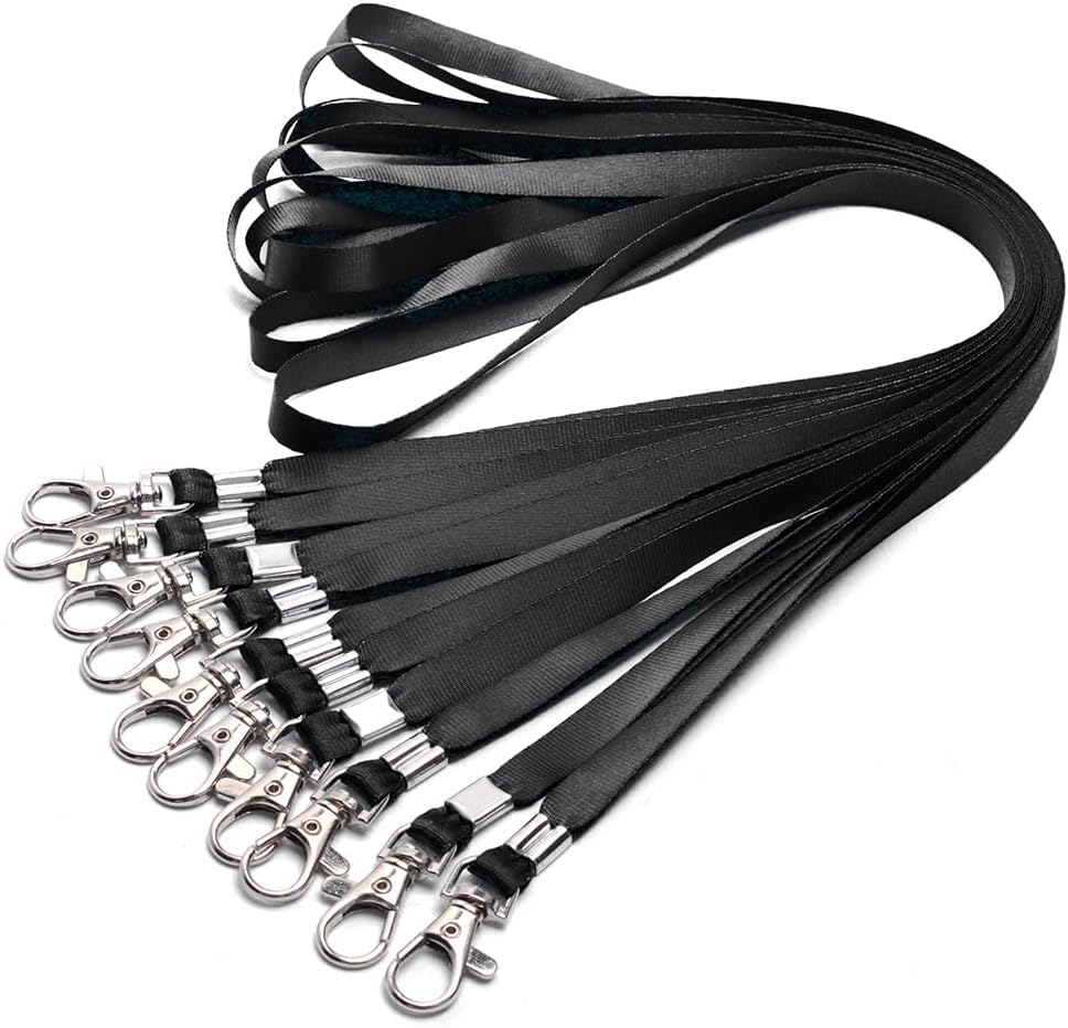 Lanyards 10 Pcs Bulk Lanyard for Id Badges Flat Black Lanyard with Badge Clip Swivel Hook (10, Black)