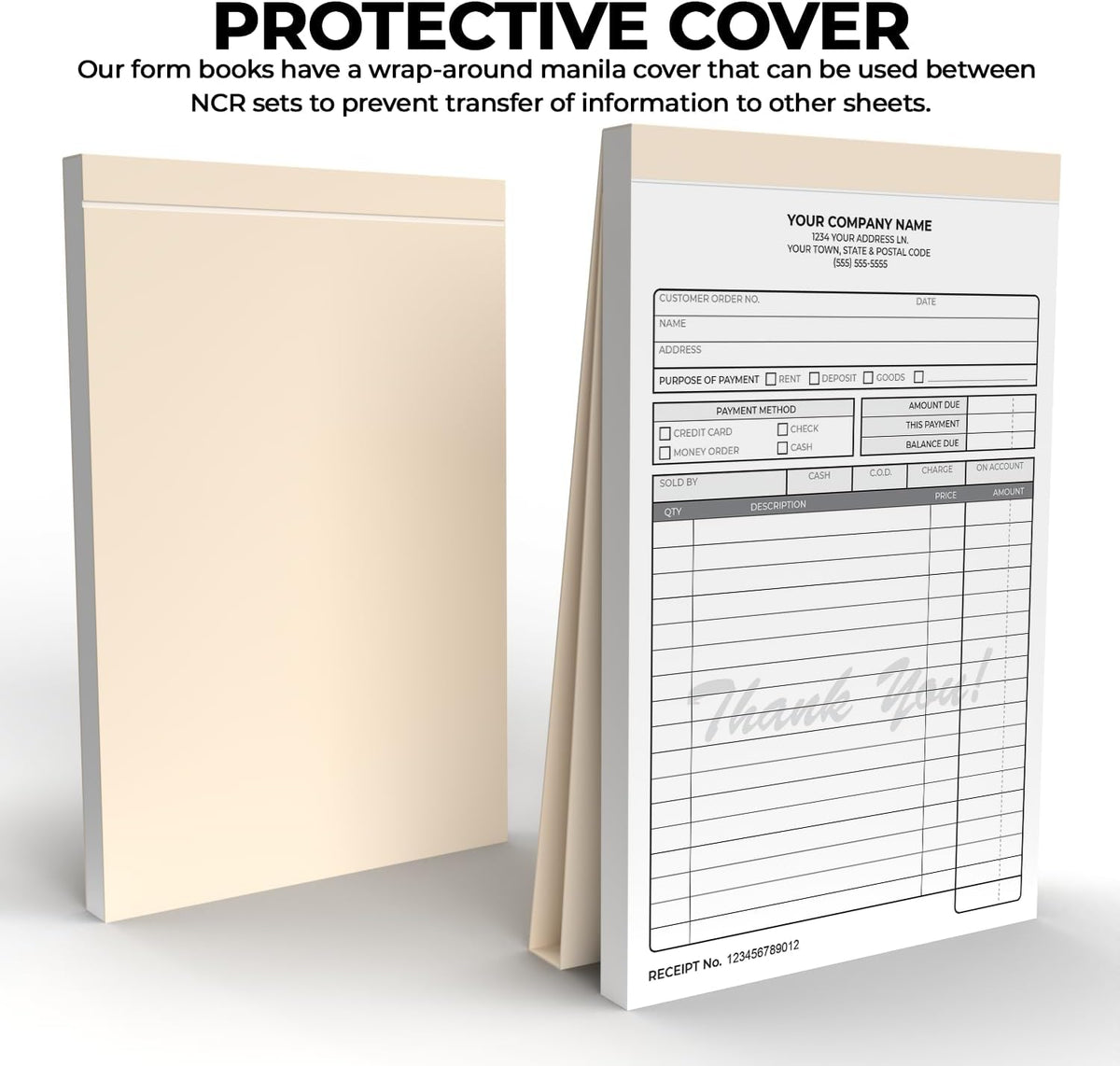 Custom 5.5" x 8.5" Carbonless NCR Books in 3-Part Triplicate Invoices, Receipts, Work Orders, Sales Orders, Purchase Orders, Estimates, Quote Forms with Your Company/Business Name (66 Sets)
