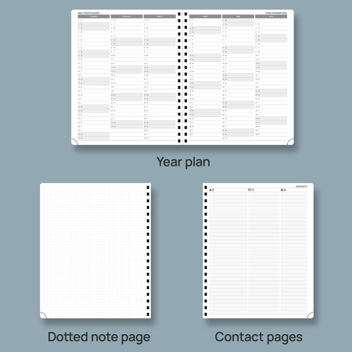 POPRUN 2026 Planner Weekly Notebook Calendar (Jan-Dec), Large Size 8.5'' x 10.5'' - Agenda 2026 Appointment Book with Monthly Tabs, Inner Pocket, Spiral Soft Cover, 100 GSM - Lilac