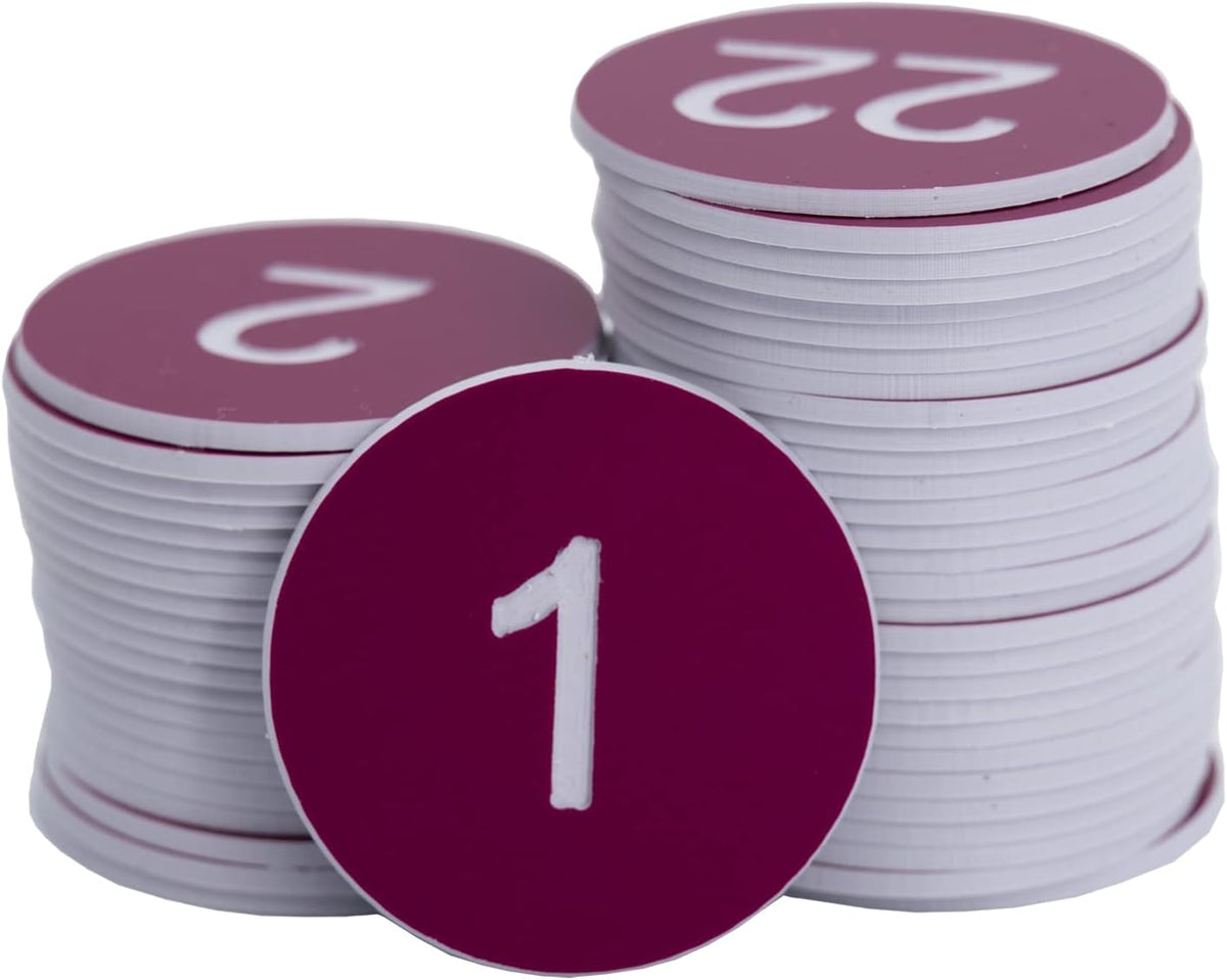 StayMax Plastic Number Tags Engraved Numbered Tags Without Hole (1-100, Purple)