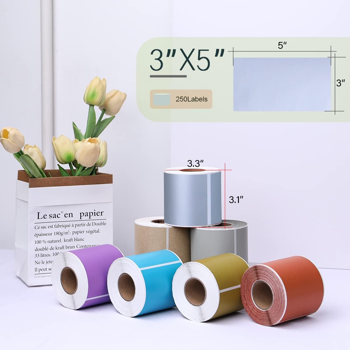 PARLAIM Large 5 x 3 inch Rectangle Color Coding Sticker, Writable Square Color Code Label for Moving Box (250pcs Silver)