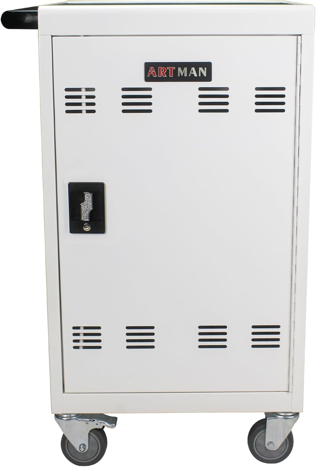 30-Device Mobile Charging Cart & Cabinet, Laptop & Tablet Storage, Lockable Station, Up to 17" Screens, White