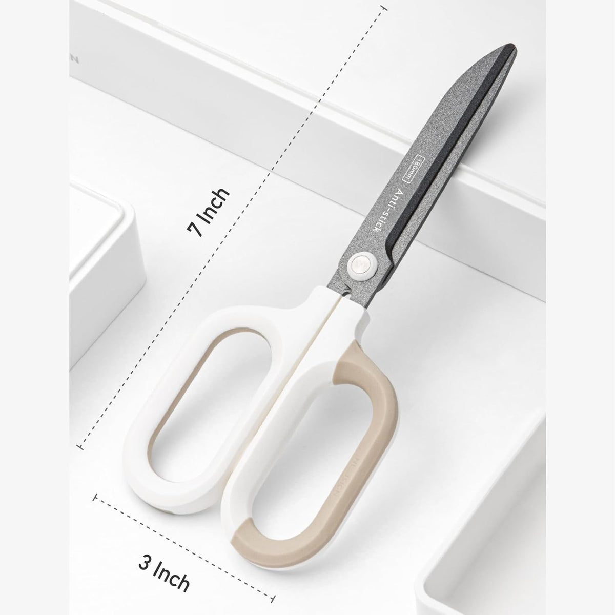 Titanium Non-Stick Scissors, Professional Stainless Steel Comfort Grip, All-Purpose, Straight Office Craft Scissors for DIY art and craft White