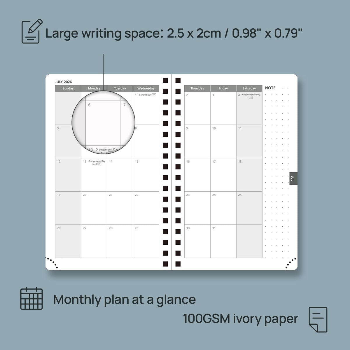 POPRUN 2026 Planner Weekly Notebook (Jan-Dec), Small Size 4''x 6.25'' - 2026 Pocket Calendar for Purse with Spiral Soft Cover, Plastic Ruler, Inner Pocket, 100 GSM - Lilac