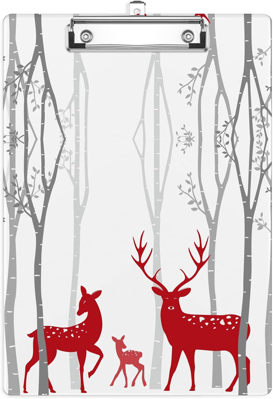 Forest Deer Plastic Clipboards,Cute Fashion Clipboard Decorative 8.5" x 12.5"Standard A4 Size Clipboards,Acrylic Clipboard for Teacher,Social Worker,Students,Nurse,Office Supplies