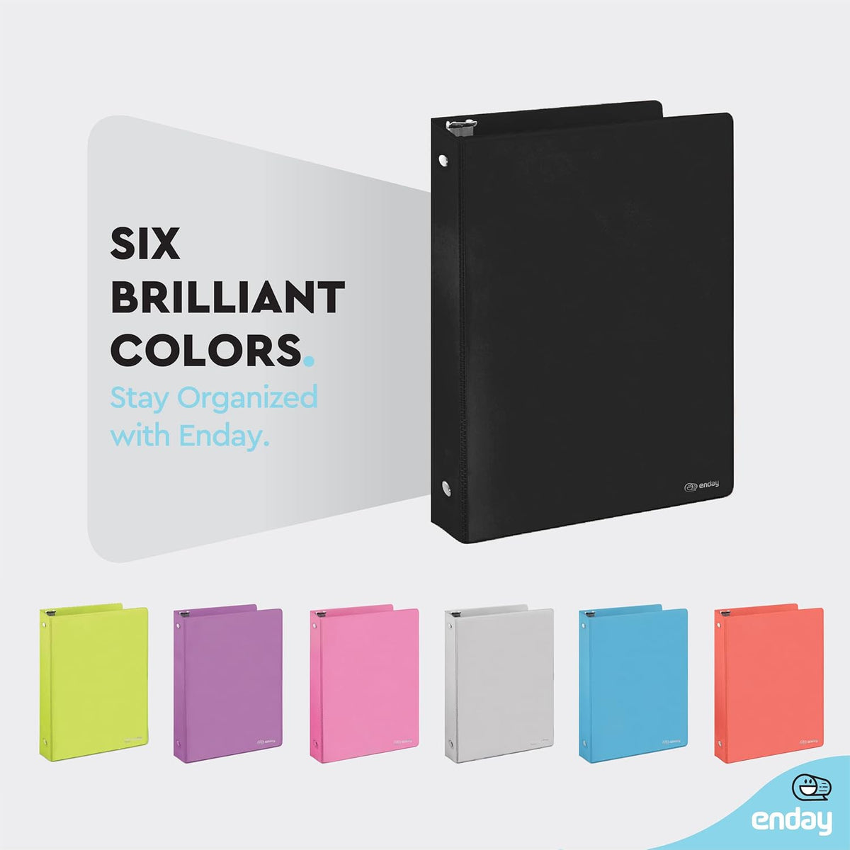 ½ Inch 3 Ring Binder .5 inch Black Clear View Cover with 2 Inside Pockets, Colored School Supplies Office and Home Binders, 6 Pack – by Enday
