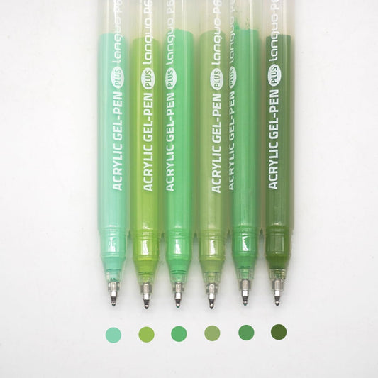 Acrylic Gel Pens for Coloring Books, Quick Dry 6 Pcs 1.0mm Fine Point Gel Marker Pen for Drawing, Journaling Art, School Supplies, Green