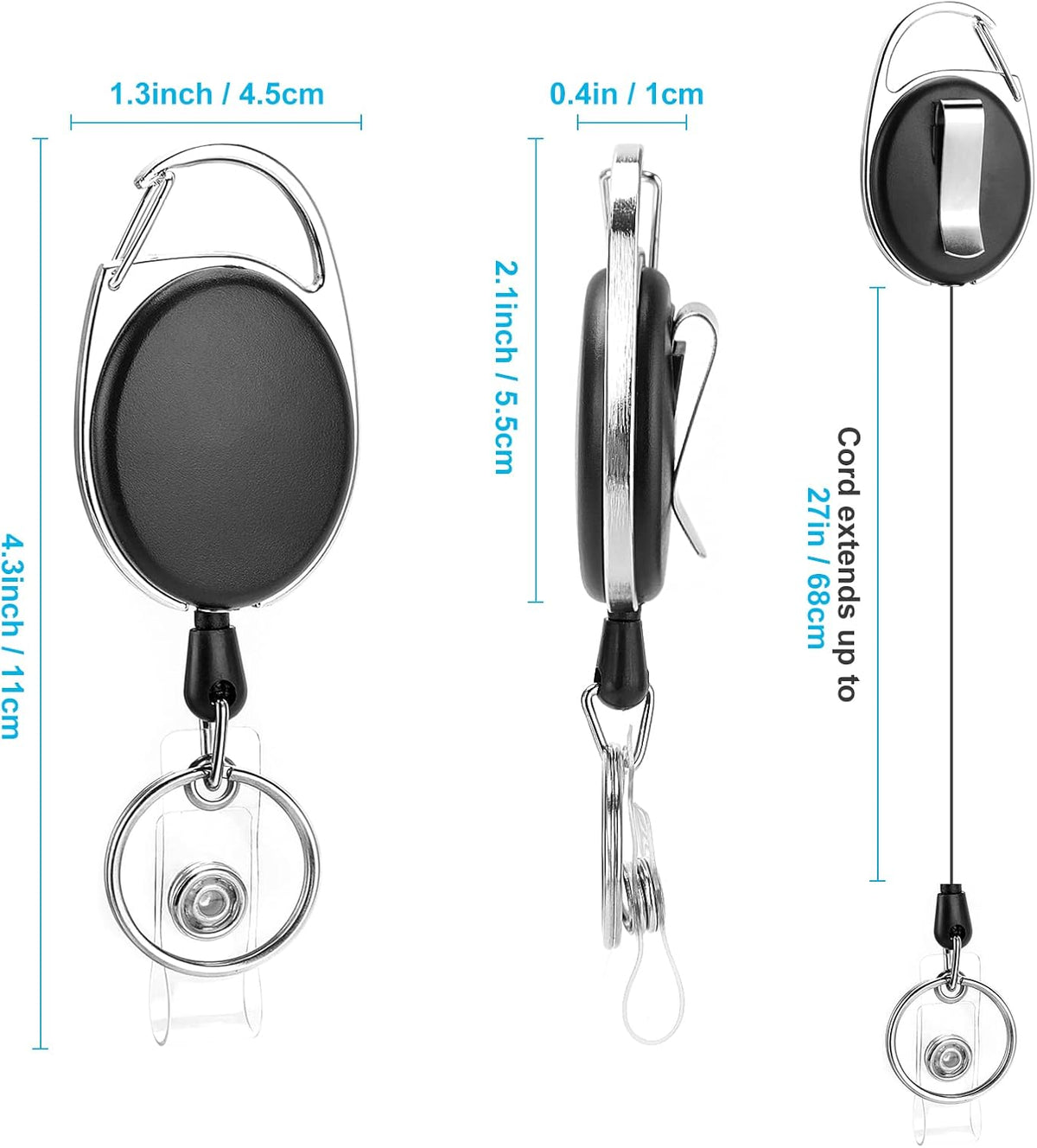 10 Pack Retractable Badge Reel with Carabiner Belt Clip and Key Ring Retractable ID Badge Holders for Office Worker Doctor Nurse