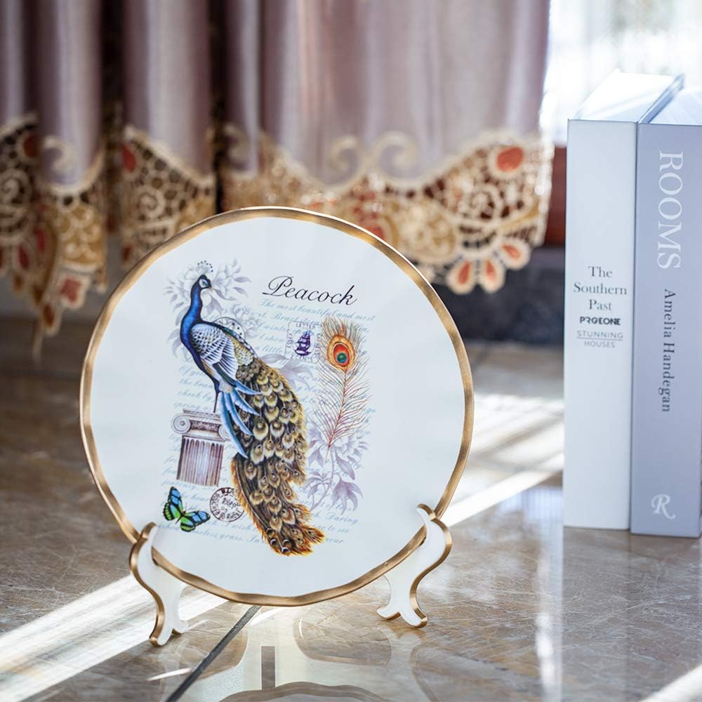 Artliving 8" Decorative Plate Stand Holder Plastic Picture Easel Display Stand Picture Frame Stand White Gold (2 Pack)