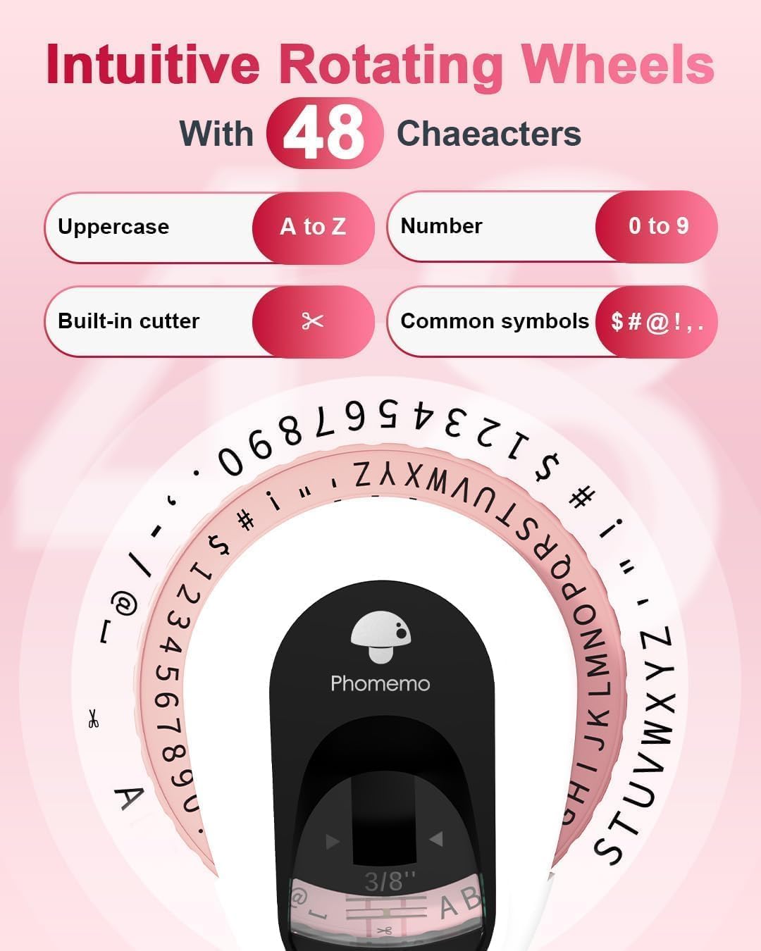 Phomemo Embossing Label Maker Machine, Retro Embossed Label Maker, Old School Embosser Labeler with 6 Rolls 3D Embossing Label Waterproof for Kid DIY Home School Supplies Office Organization, Pink