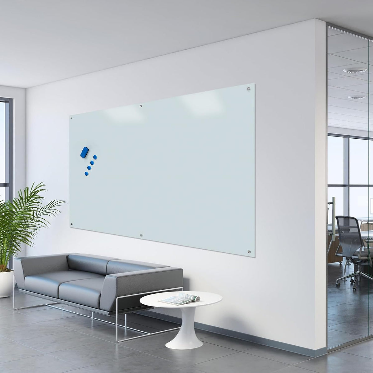 Magnetic Frosted Glass Whiteboard - 48"x72"(120x180cm) Frameless Dry Erase Board White Board Surface Wall Mounted for Office, Classroom & Home