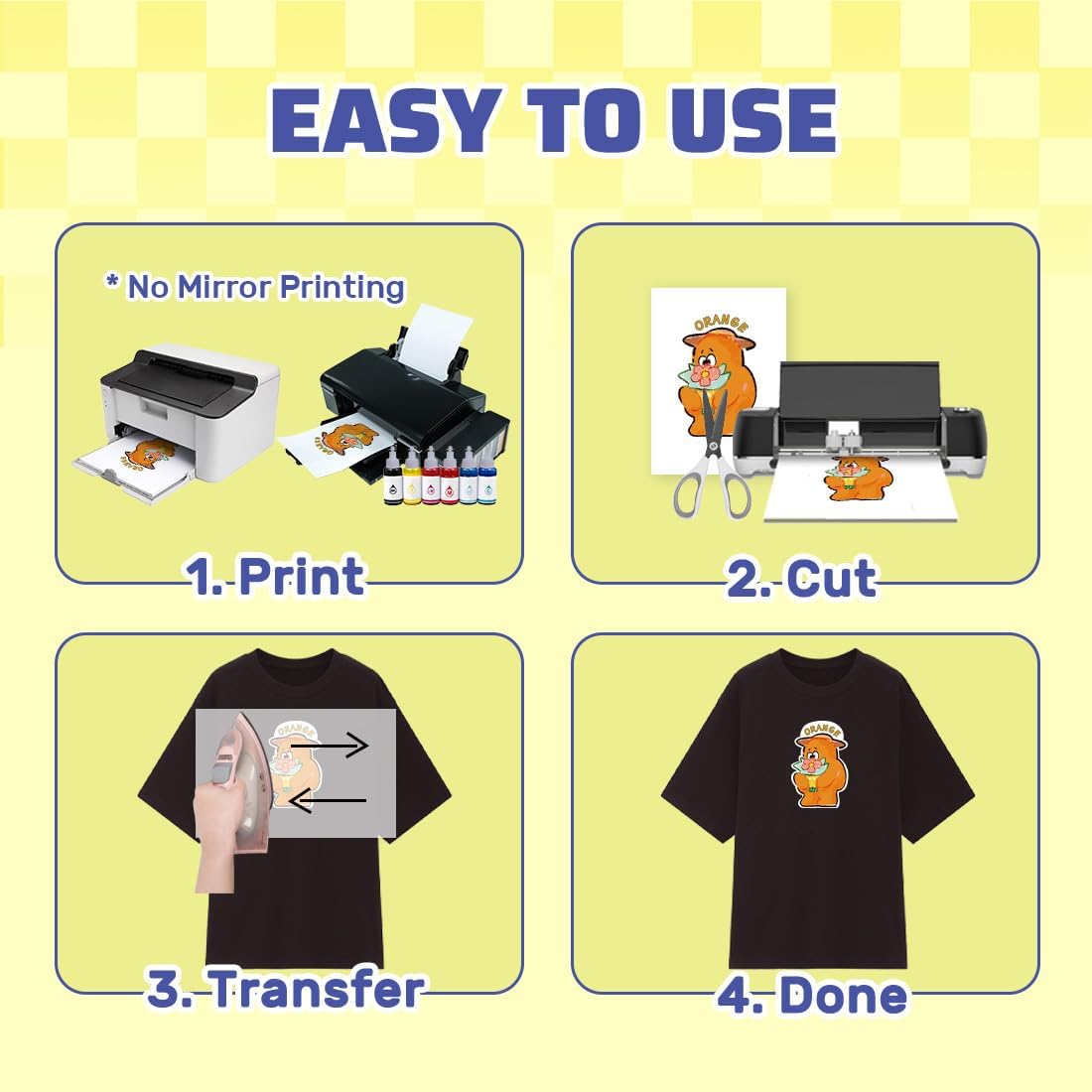 TranSmile Heat Transfer Paper for Inkjet & Laserjet Printer (10 Sheets, 8.5 x 11") Printable Heat Transfer Vinyl for Dark Fabrics Iron on Transfers for T Shirts(D3-10)