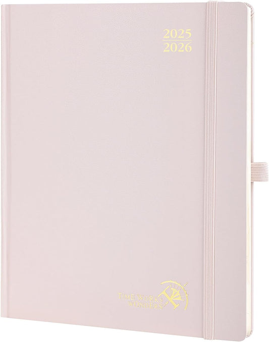 POPRUN Planner 2025-2026, (Large 8.5'' x 10.5'' Hard Cover) Academic Calendar (July 25-June 26) Daily Weekly and Monthly Appointment Book with Hourly Time Slots, Monthly Tabs, 100 GSM - Light Pink