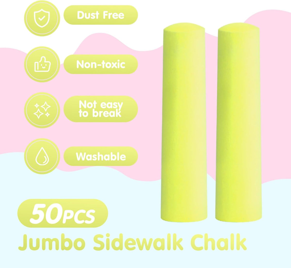 50 Pack Washable Sidewalk Chalks for Kids Non-Toxic Jumbo Chalk for Outdoor Art Play, Colored Chalk for Painting on Chalkboard, Blackboard and Playground