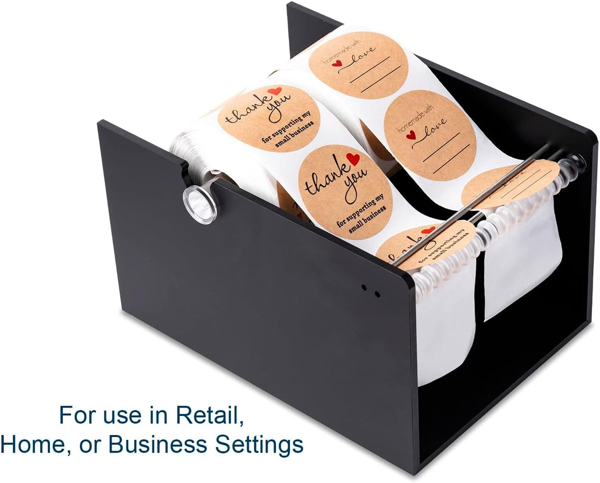 2 Pack Manual Label Sticker Dispenser for Rolls of Stickers - Adjustable Tabletop Acrylic Holder for Multiple Rolls in Classroom, Business, Home